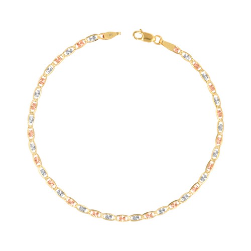 10K Solid Tri-Color Yellow Rose White Gold 2.5mm Valentino Chain Bracelet 7"- 9" - Picture 33 of 48