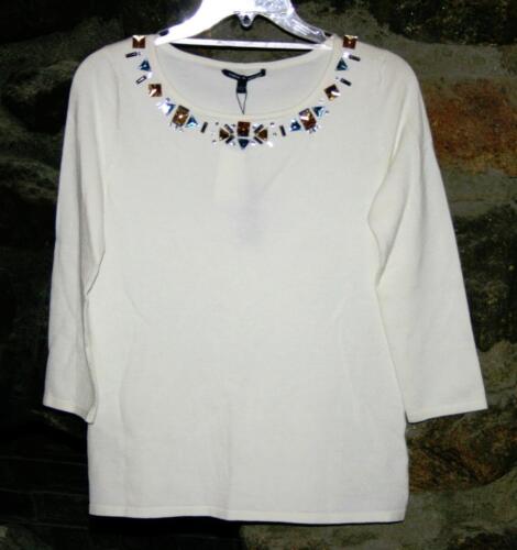 Suéter Cable & Gauge Marfil Crew Embellecido Mangas 3/4 Talla XL Nuevo con Etiquetas $58 - Imagen 4 de 4