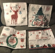 4 Pack Linen 18" x 18" Christmas Throw Pillow Covers 4 patterns one sided New