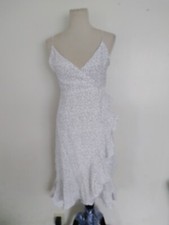 Blue rain polka dot white wrap dress size L