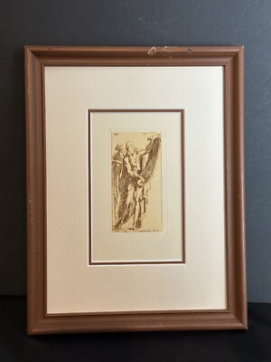 Vtg Musee Du Louvre Chalcographie Etching Print Man with Scroll Frame No Glass