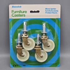 Antique Brass Casters with Vinyl Wheels 1-5/8" Stem Caster Replacement 