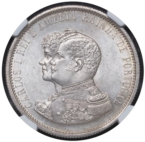 1898, Portugal, Carlos I. Silver 1000 Reis "Discovery of India" Coin. NGC MS-63!