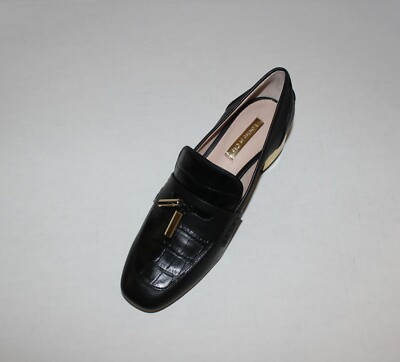 $139 LOUISE ET CIE ANTON BLACK CROC EMBOSSED LEATHER LOAFER 6.5M