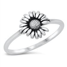 Sunflower Ring Genuine Sterling Silver 925 Oxidized Height 9.5 mm Size 4 - 10