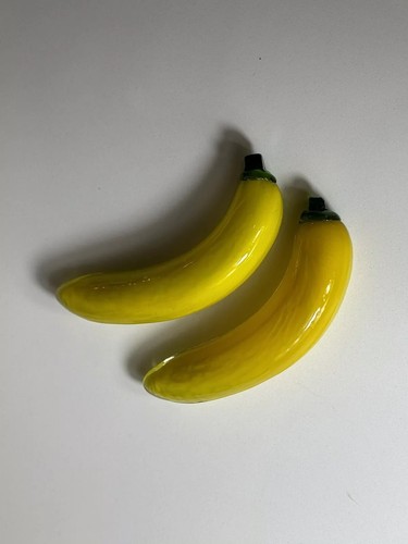 Set of 2 Vintage Hand Blown Glass Yellow Bananas with Green Stems 7” MCM Decor - Picture 11 of 14