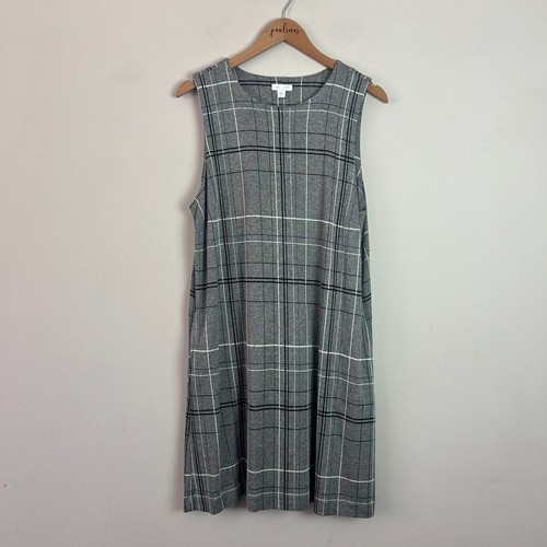 J Jill Dress Womens Large Gray Plaid Ponte Sleeveless Pocket Career Shift PL