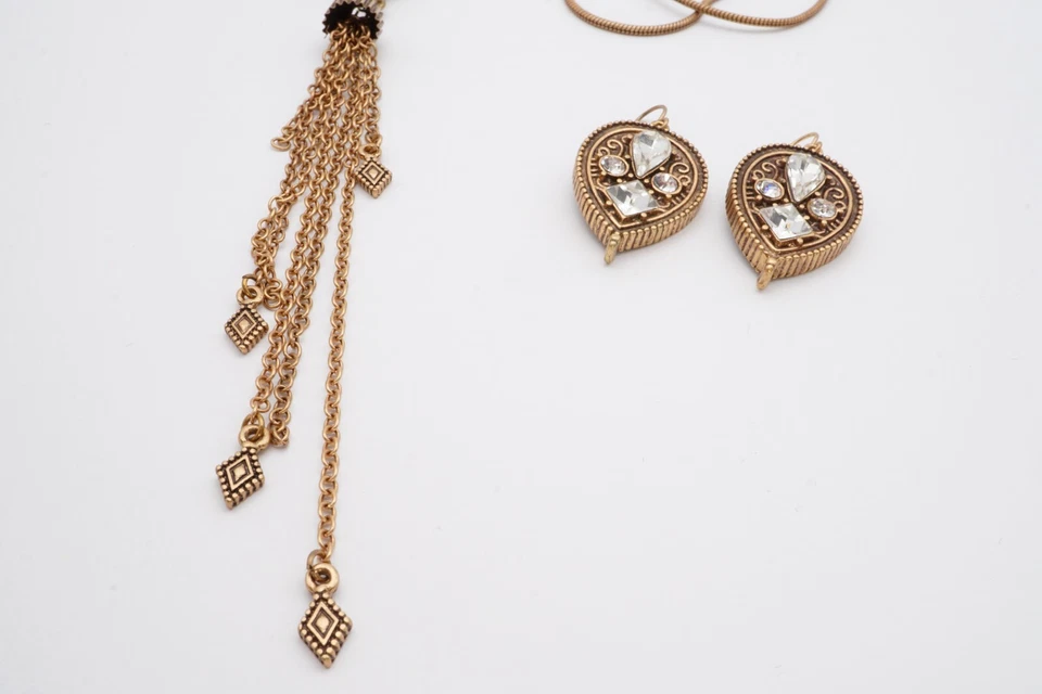 Conjunto de brincos pendurados com colar de cristal borla tom bronze 35" - Imagem 4 de 4