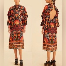 FARM Rio Midi Dresses RED NATURE BEAUTY SCARF BACKLESS MIDI DRESS Sz M