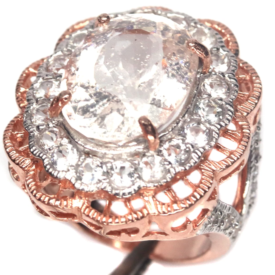 Anillo de plata 925 con piedras preciosas sin calentar morganita rosa claro y circón blanco talla 5,5 Foto 2 de 4