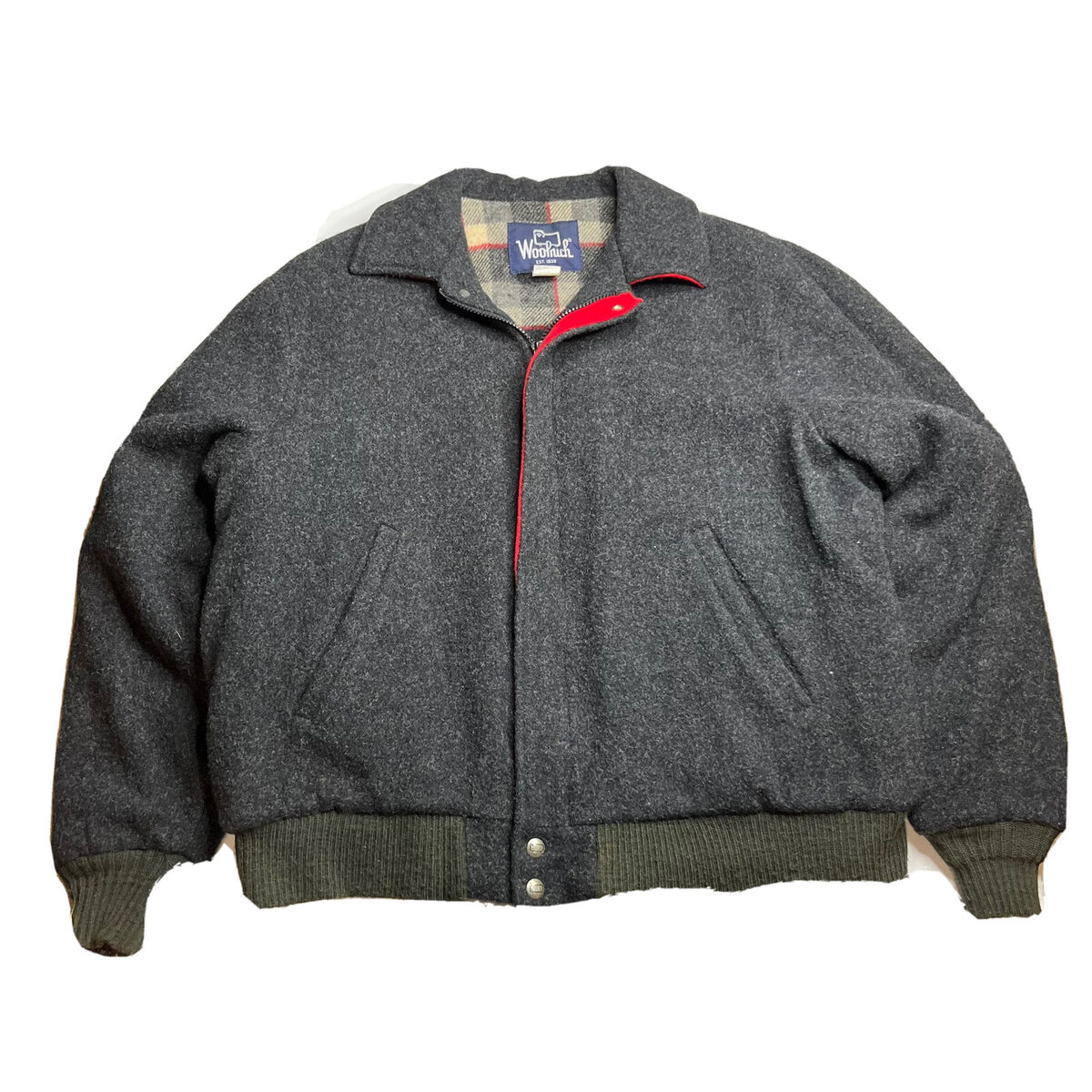 Vintage Woolrich Field Jacket Mens Large Grey Wool Plaid Vintage Woolrich Field Jacket Mens Large Grey Wool Plaid