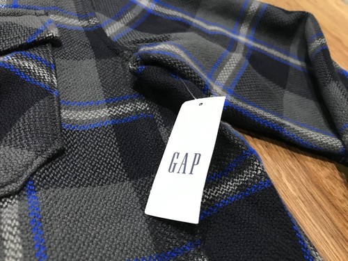 MENS SMALL - New Gap Relaxed Grey Blue Plaid Heavyweight Flannel Shirt Jacket - Picture 10 of 13