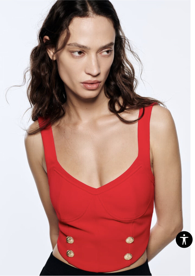 Zara Red Corset Tank Top Retro Summer Casual Naval Gold Button Women's Sz M  | eBay