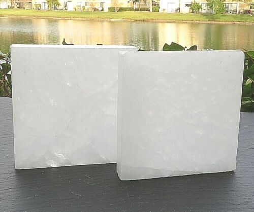 2 PC Selenite "Charging" Plate Flat Natural Crystal Display Reiki Polished - Picture 1 of 9