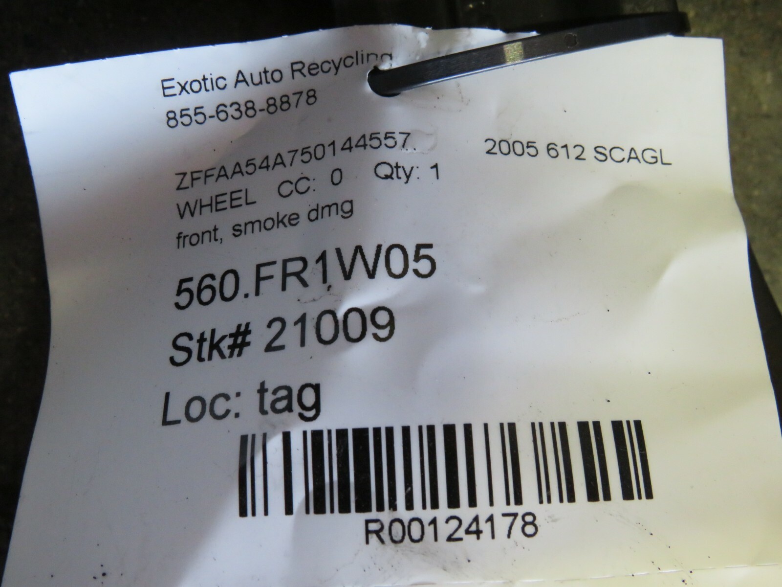Ferrari 612 Scaglietti, Front Wheel, Used, Fire Damage / Bent, P/N 194186