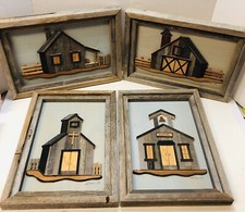 Handmade Reclaimed Rustic Barnwood Framed Wall Art x4 Farmhouse Country Decor