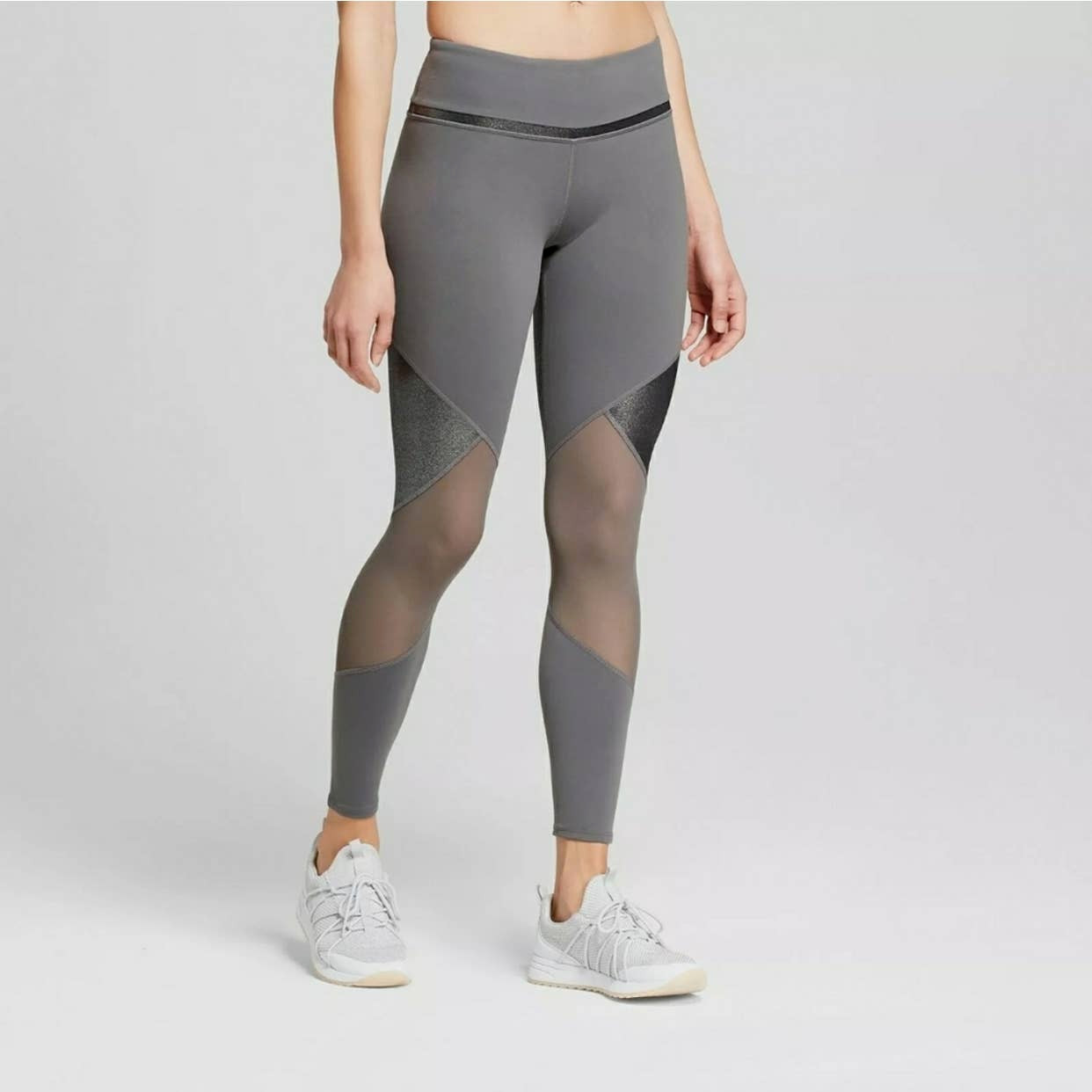 Joy Lab S Gray Silver Metallic Panel Leggings Gem