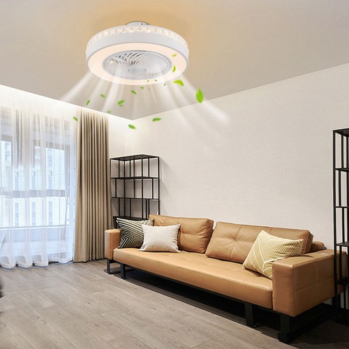Flush Mount Ceiling Fan Light LED Chandelier Lamp & Remote Control Max 48W