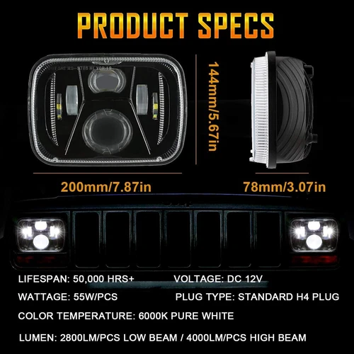 For 87-95 Jeep Wrangler YJ LED Headlights 7x5" + Tail Lights Turn Signal Combo - Picture 4 of 12