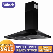 30in Wall Mount Range Hood 350CFM Stainless Steel Kitchen Vent Black w/LED New