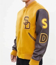 Men's San Diego Padres Logo Full-Zip Varsity Wool/Leather Yellow Jacket