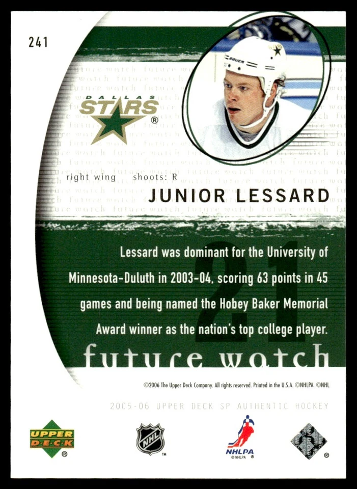 2005-06 SP Authentic Junior Lessard Rookie 0243/1999 Dallas Stars #241 - Image 2 of 2