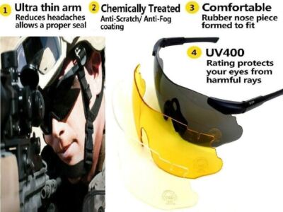 Gafas De Tiro De Caza Tácticas Balísticas Militares Bravo Con 3 Lentes De Farbe