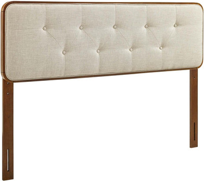 Collins Tufted Twin Fabric and Wood Headboard, Walnut Beige