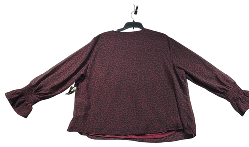 JM Collection Blouse Womens Plus Size 3X Burgundy Black Cheetah Long Sleeve New - Picture 2 of 7