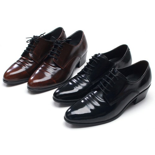 Para hombre puntada trasera puntera redonda arrugas cuero negro con cordones tacones altos oxfords - Imagen 6 de 6
