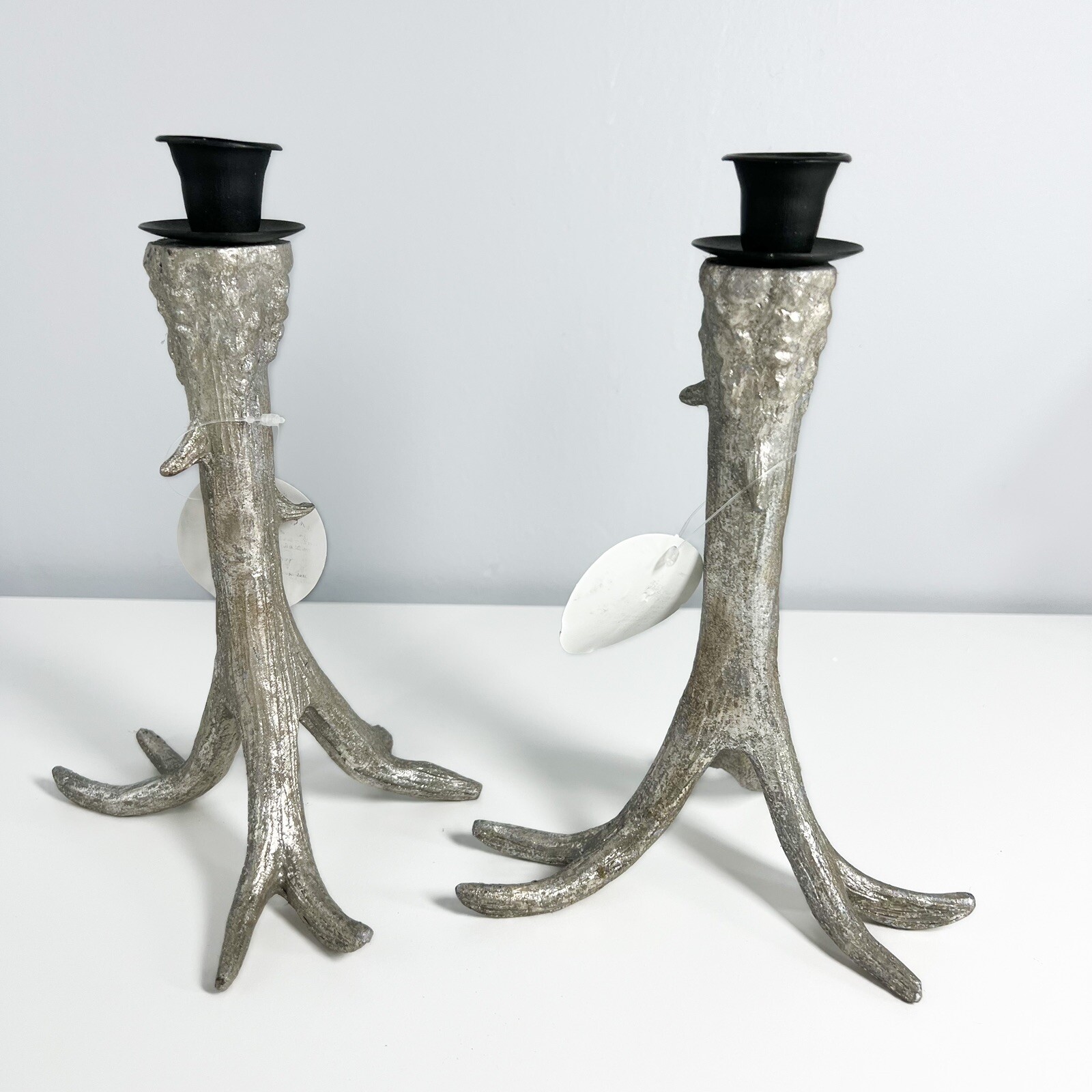 NEW World Market Resin Silver Tone Metal Deer Antler Tapered Candle Holder 9” eBay