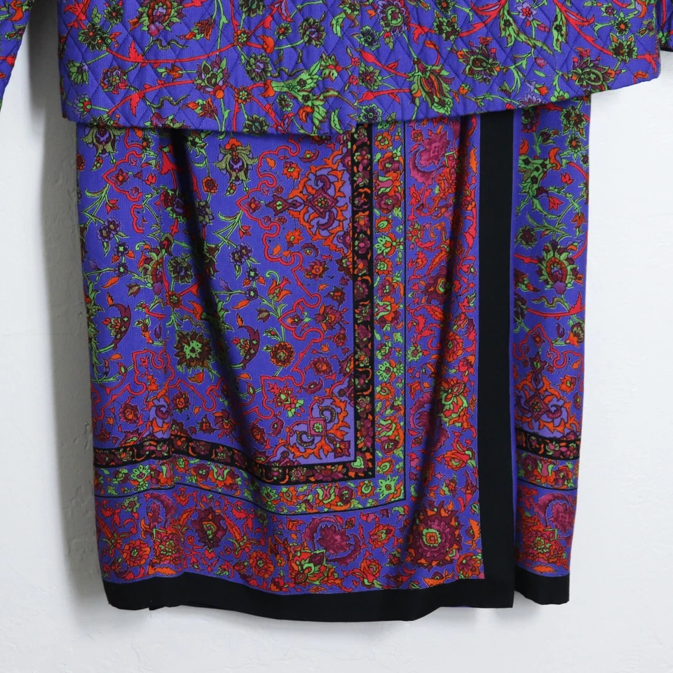 Conjunto de Traje Falda Ilyse Hart 8 Chaqueta 12 Falda Envoltura Púrpura Floral Boho Acolchado Foto 3 de 4