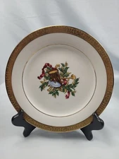4 Vintage Royal Gallery Gold Buffet Macy's 1991 Christmas Salad Plates 8 1/4" 70