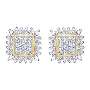 Authentic 1/2 Ctw Diamond Square Earrings 18K Yellow Gold Plated 925 Sterling Silver