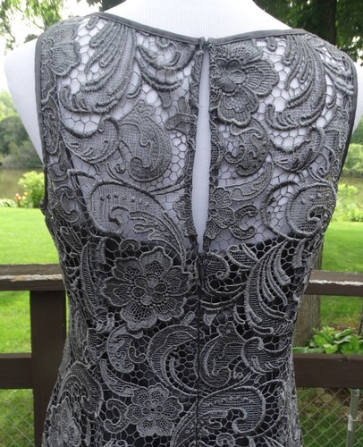 ADRIANNA PAPELL Size 10 Illusion Neck Lace Sheath Dress - Charcoal Gray Lace - Picture 7 of 10