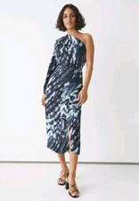 & Other Stories Blue Print One Shoulder Sleeve Midi Dress Euro34 XS RRP £95 BNWT