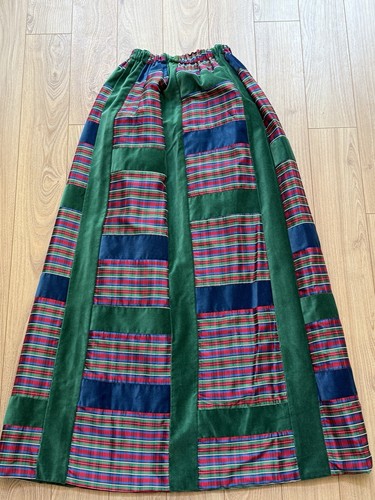 Vintage Mr HANK Skirt Lined Maxi Velvet 70s Plaid Patchwork XS/S - Picture 2 of 10