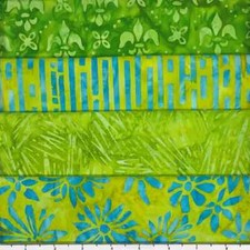 Lot of 4 1 Yard Cuts 100 Cotton Quilting Batik Fabric Lime Green Blue 729