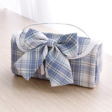 Pochette à Crayons en Toile Zip Grande Capacité Style Enfant À Carreaux Nœud