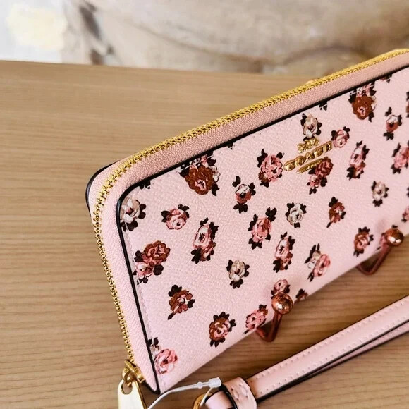 COACH Rowan Satchel rose print Bag + Long Zip Around Wallet Blush
