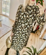 Zara Floral Printed Plumatis Long Sleeve Midi Dress S UK10 New