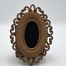 Vtg Dart Homco Mcm Small 9.5 Oval Mirror Faux Rattan Wicker Usa