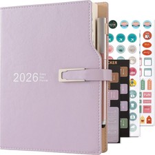 Terminplaner 2026 A5 Tagesplaner Kalender Organizer mit Aufklebern Kunstleder