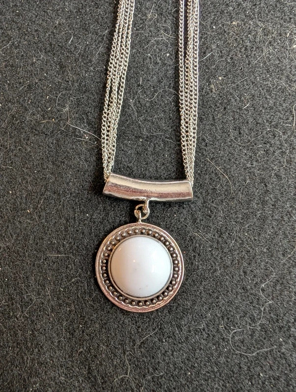 Silver-Tone Layered Chain Necklace – White Stone Round Pendant | eBay