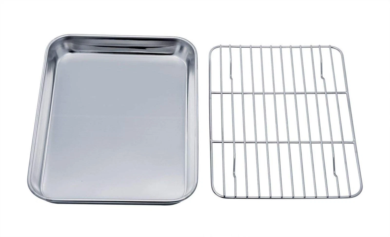 TeamFar Toaster Oven Tray and Rack Set, 9.3’’ x 7’’ x 9.3 x 7 x 1inch, Silver