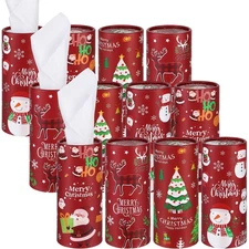Shojoy 12 Pack Car Tissues Boxes Christmas Car Tissues Cylinder Xmas Round Ca...