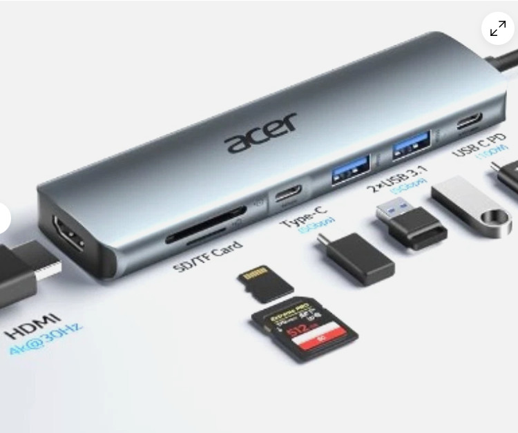 NEW Acer USB C Hub, 7 in 1 Multi-Port Adapter for Laptop, 4K, HDMI Splitter