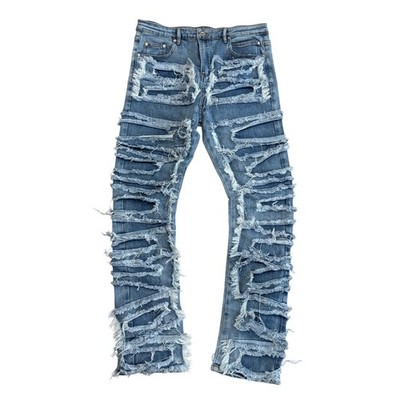 Unbranded Distressed Jeans Mens 32 Blue Shredded Frayed Streetwear Denim