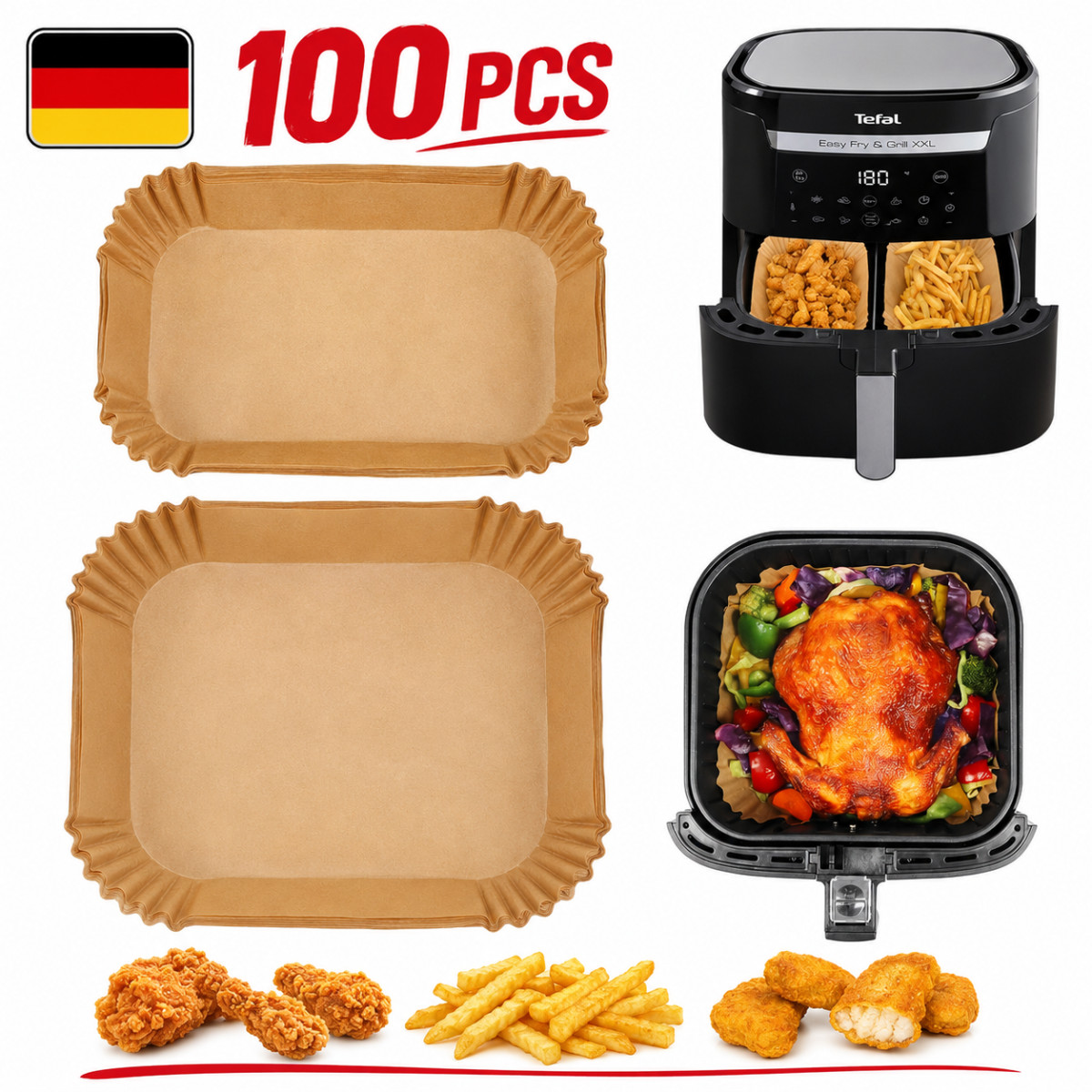 Backpapier Einlagen 6L/3L Ölabsorbierend Antihaftend 100 Stück Airfryer NEU