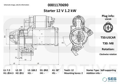 SEG Automotive 0001170690 Starter für OPEL,VAUXHALL